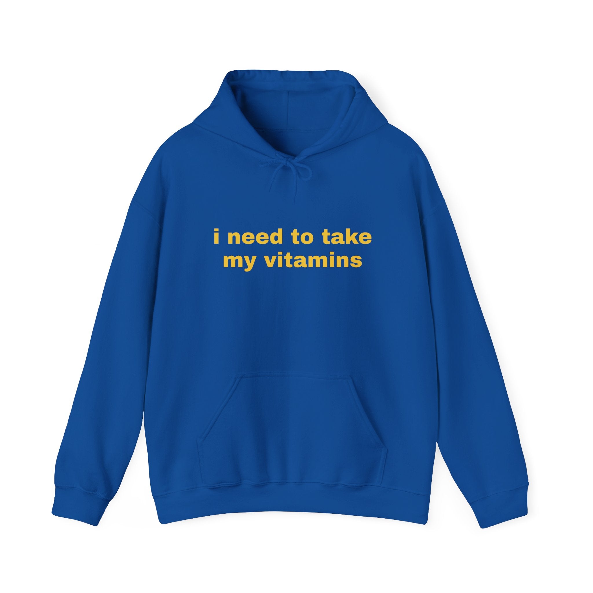 Vitamin Reminder Hoodie – “I need to take my vitamins” Cozy Pullover with Pill Bottle Back Print