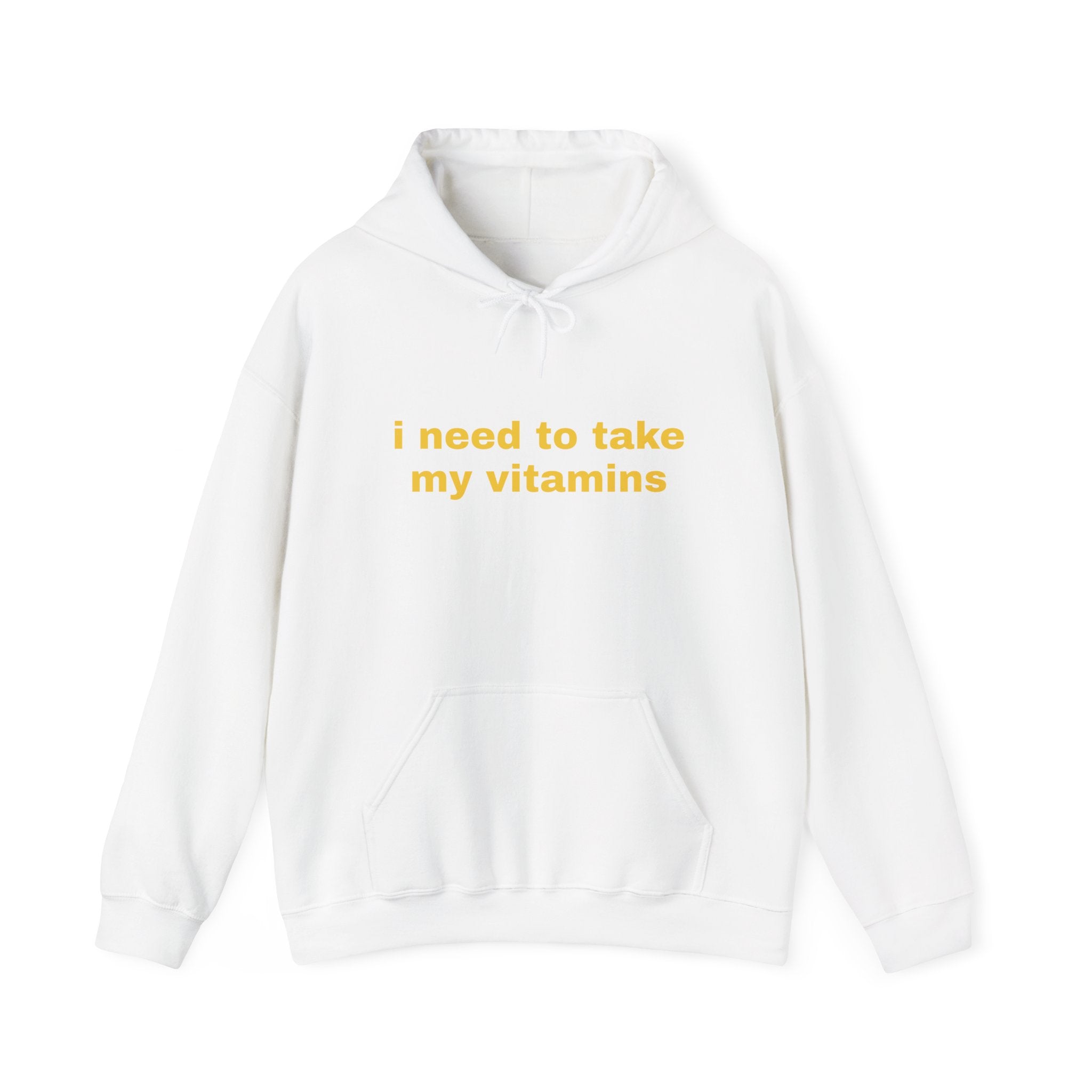 Vitamin Reminder Hoodie – “I need to take my vitamins” Cozy Pullover with Pill Bottle Back Print