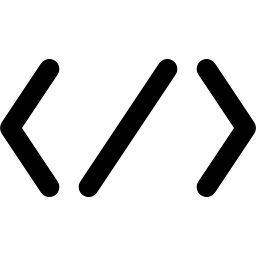 Minimalist black code symbol with angled brackets on white background